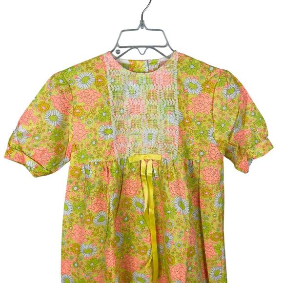 Deadstock Flower Power 1970s Pastel Puff Sleeve Maxi Dress S - Picture 3 of 5